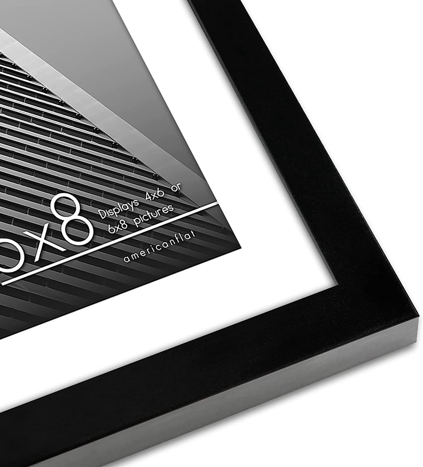 Americanflat 6x8 Picture Frame with Mat for 4x6, Plastic and shatter-resistant glass, Black