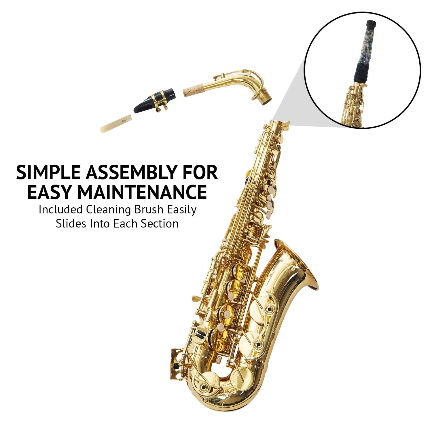 LyxJam Alto Saxophone E Flat Brass Sax Beginners Kit, Mouthpiece, Neck  Strap, Cleaning Cloth Rod, Gloves, Hard Carrying Case With Removable  Straps,10 