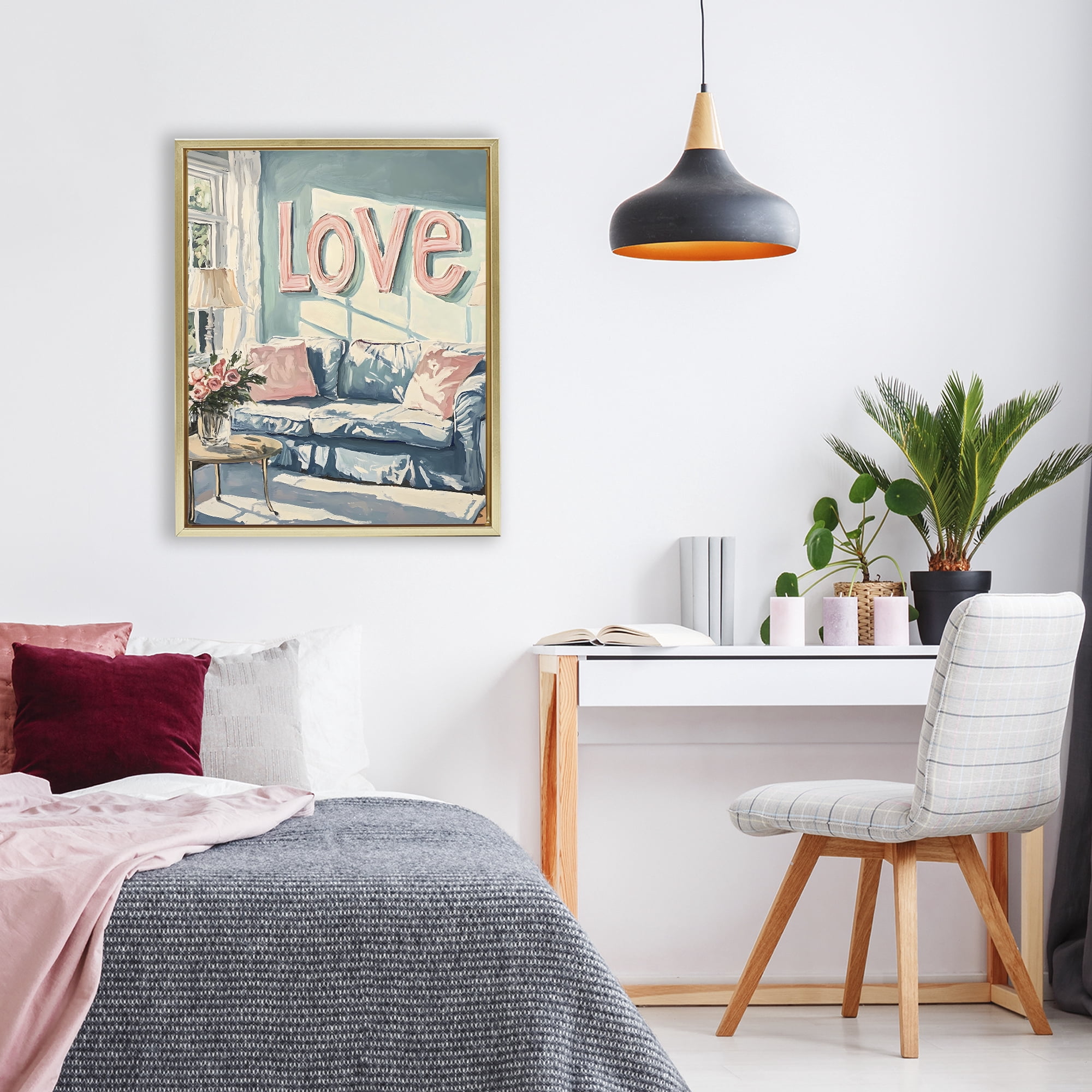 Stupell Industries Love Letters Above Cozy Couch Gold Framed Floater Canvas Wall Art, design by The Prints Vibe