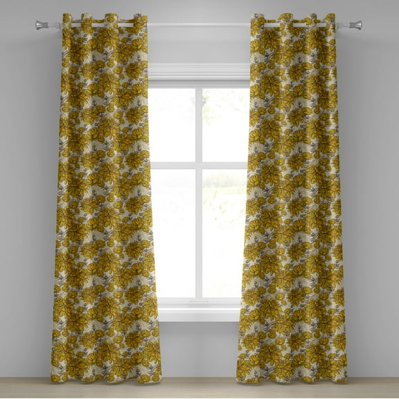 Ambesonne Floral Grommet Curtain, Vintage Bouquet Botany, 50" x 120", Earth Yellow Beige
