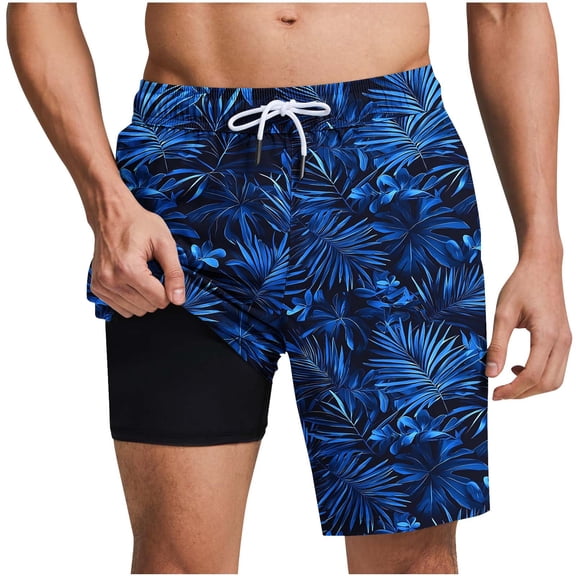 LIBRCLO Mens Swim Trunks with liner 2 in 1 Board Shorts Quick Dry Hawaiian Swimming Shorts Lightweight Swimsuits Summer Beach Bathing Suits Swimwear Dark Blue M
