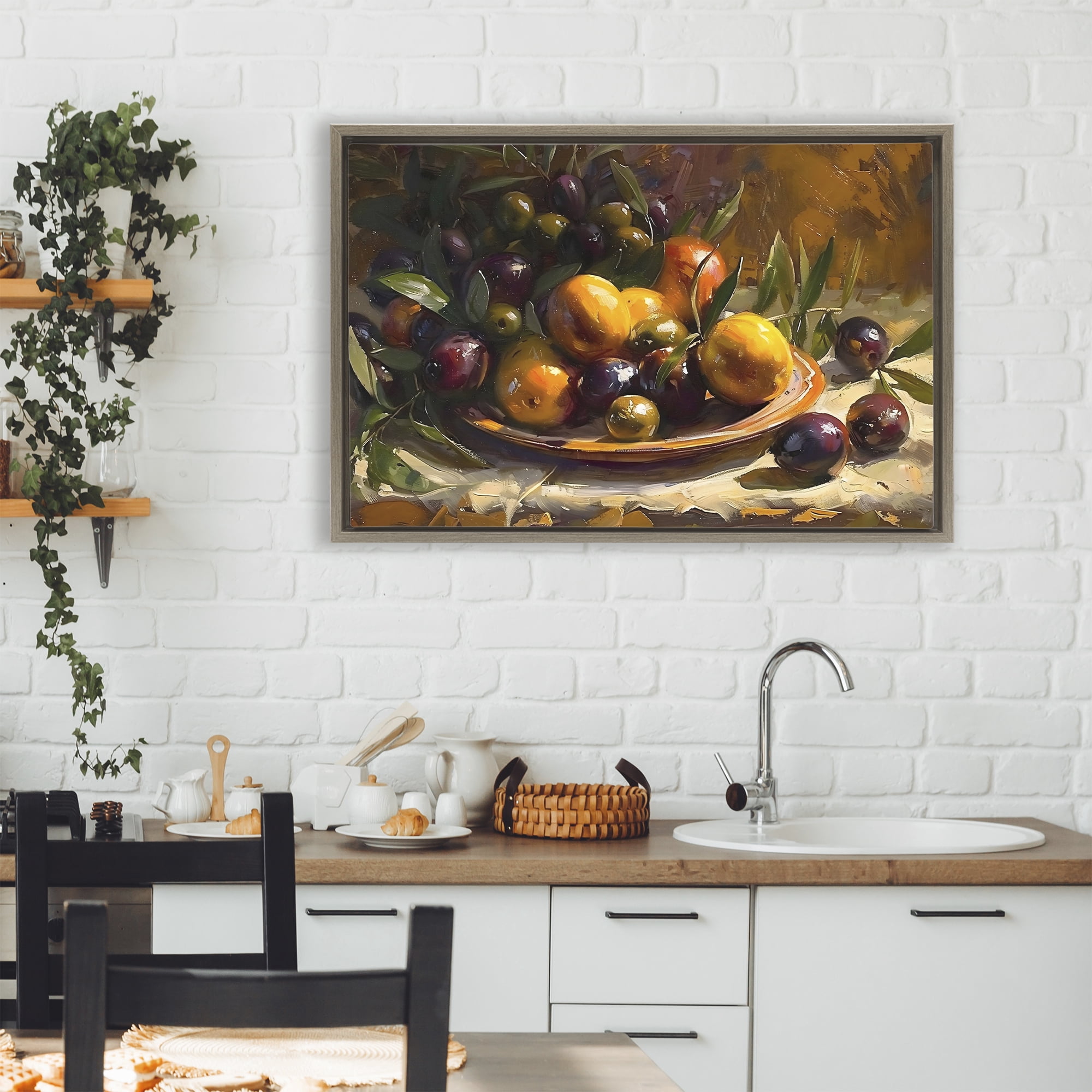 Stupell Industries Array of Olives & Citrus Brown Framed Floater Canvas Wall Art, design by Creative Studio