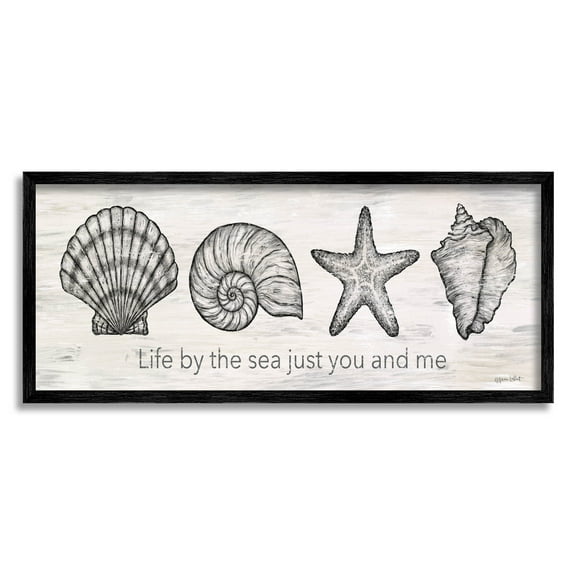 Life By Sea You & Me Beach Phrase Coastal Graphic Art Black Framed Art Print Wall Art