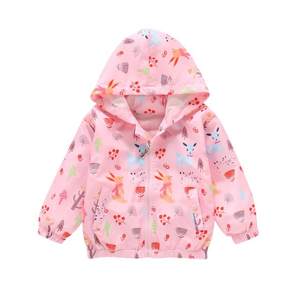 Pretxorve Kids Girls Boys Hooded Jacket Character Print Zip Up Windbreaker Casual Outerwear Sizes 3-10Y