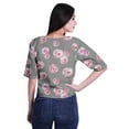 thumbnail image 3 of Moomaya Womens Printed Cotton V-neck Crop Top Elbow Sleeve Summer Clothing Boho Blouse, 3 of 7