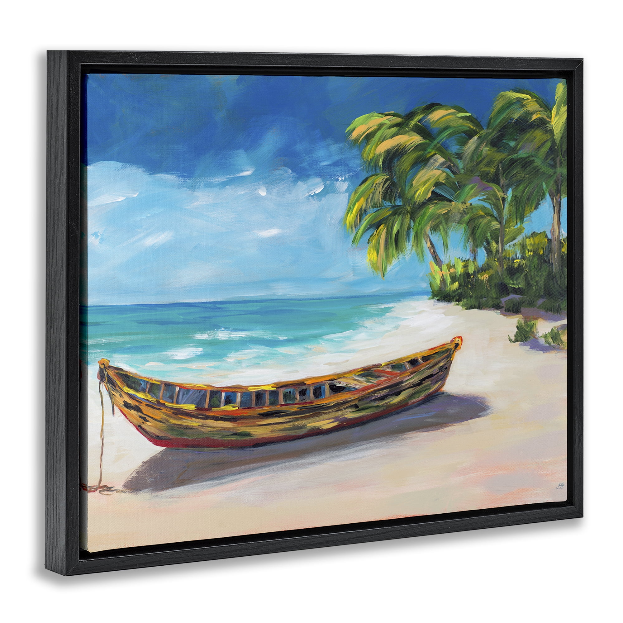 Stupell Industries Boat on Lost Island Black Framed Floater Canvas Wall Art, design by Julie DeRice
