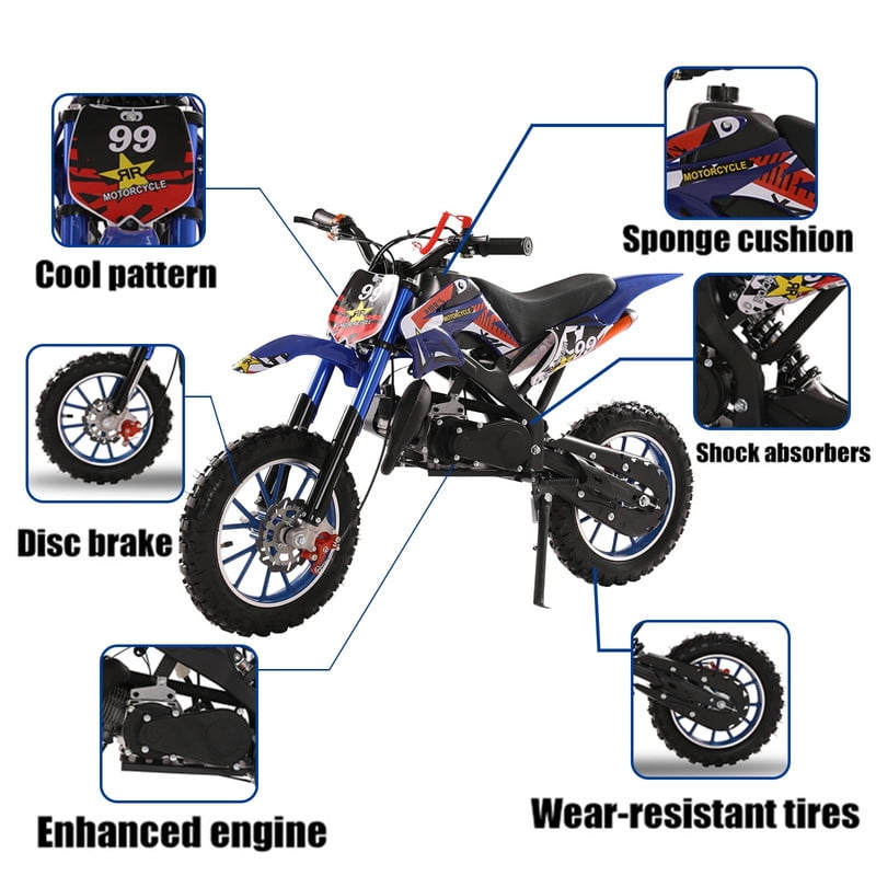 Seipouy 49CC Upgrade Mini Dirt Bike for Kid,2-Stroke Off Road Gas Power Motocross,Off-Road Pocket Motorcycle with Front Rear Disc Brakes,Children Trail Pocket Motorbike for Uphill & Up to 40KM/H