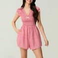 thumbnail image 6 of HWWANBEI Women One Piece Gingham Romper Summer V-Neck Short Sleeve Jumpsuit Plaid Dressy Playsuit, 6 of 9