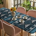 thumbnail image 3 of Navy Blue Boho Table Cloths for 8 Foot Rectangle Tables, Geometric Vintage Abstract Art Ethnic Tribe Patio Waterproof Elastic Fitted Tablecloths, Washable Rectangular Table Cover for Camping, 3 of 8