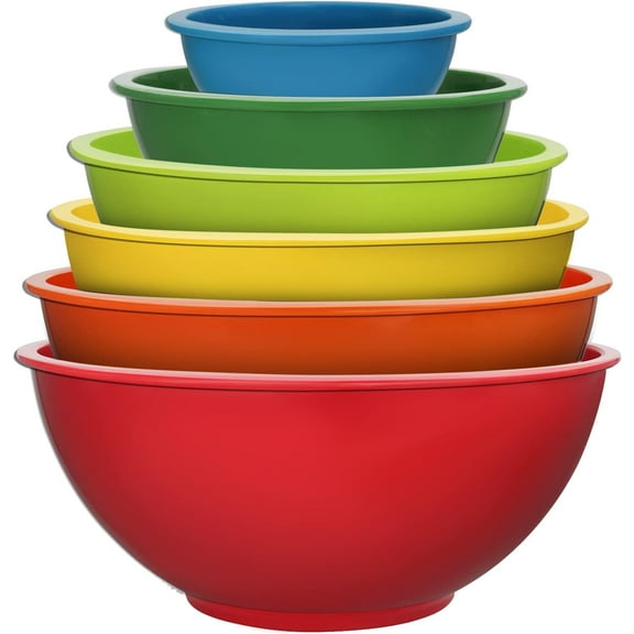 Classic Mixing Bowl Set, Microwave and Dishwasher Safe,Ideal for Baking, Prepping, Cooking Serving Food (Set of 6) (Red)