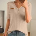 thumbnail image 2 of Drses Spring Women's Short Sleeve Cashmere Pullover Sweater - V-Neck Knitted T-Shirt Tops, 2 of 3