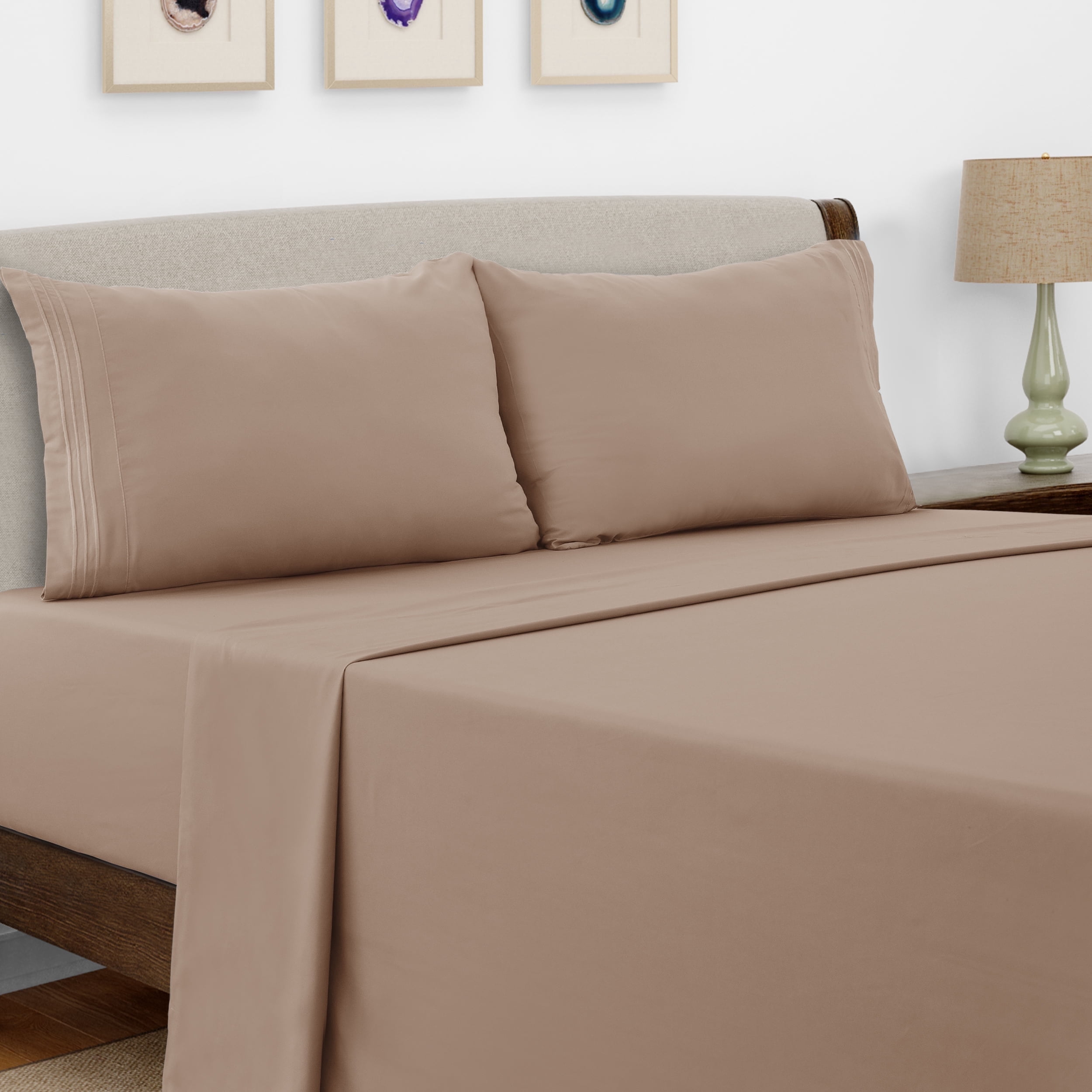 Home Collection Deals Lux Decor Collection Queen Size 4 Piece Sheet Set Brushed Microfiber High GSM, Upto 16 Inches Deep Pocket Bedding Sheets & Pillowcases - Taupe