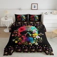 thumbnail image 2 of jejeloiu Colorful Cute Flowers Queen Comforter Set,Gothic Skull Bedding Sets,Happy Velantine'S Day Bedding Comforter Set For Men Women,Breathable Home Decor,3pcs, 2 of 8