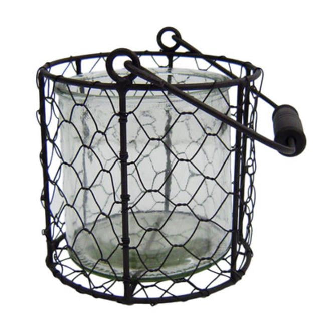 Round Glass Jar in Wire Basket, Brown Extra Large