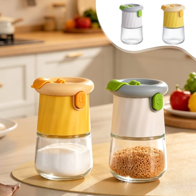MTBLYS Glass Seasoning Jar White Green Shaker Bottle 1-Pack Kitchen Spice Dispenser Cooking Helper
