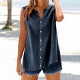 thumbnail image 2 of Linen Vest Women! Yigetop Cotton Linen Shirts for Women Sleeveless Collared Tops Oversized Up Blouses Work Shirts Casual Summer Tshirt Vest for Women Navy L, 2 of 9