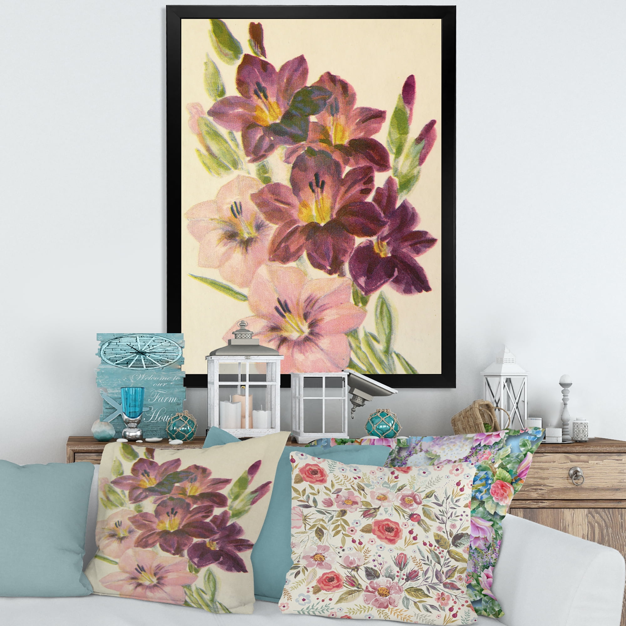 Designart 'Retro Dark and Light Pink Gladiolus' Traditional Framed Art Print