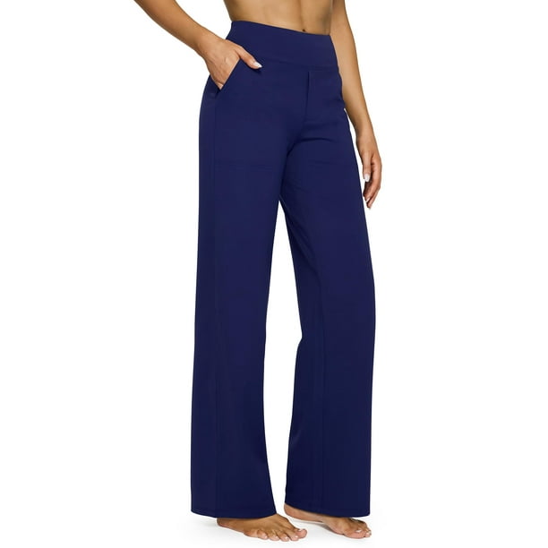 Pantalones de yoga G4Free con cintura alta y pierna ancha para mujer, color azul real