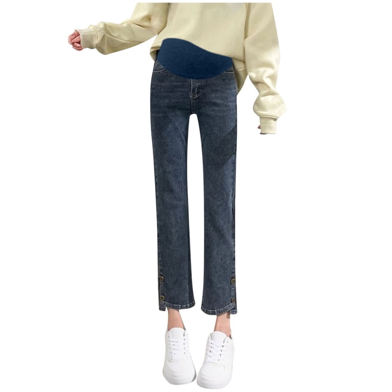 HWRETIE Maternity SweatpantsWomen's Maternity Cropped Jeans with Elastic  Drawstring Cigarette Pants Casual Slim Fit Belly Support Denim Narrow Leg Pregnancy  Pants Gray