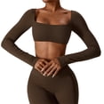thumbnail image 1 of Tops cortos de yoga for mujer, camiseta de manga larga con cuello cuadrado, camisetas básicas elásticas ajustadas, camisetas deportivas for ejercicio al aire libre y gimnasio, 1 of 6