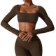 thumbnail image 1 of Tops cortos de yoga for mujer, camiseta de manga larga con cuello cuadrado, camisetas básicas elásticas ajustadas, camisetas deportivas for ejercicio al aire libre y gimnasio, 1 of 6