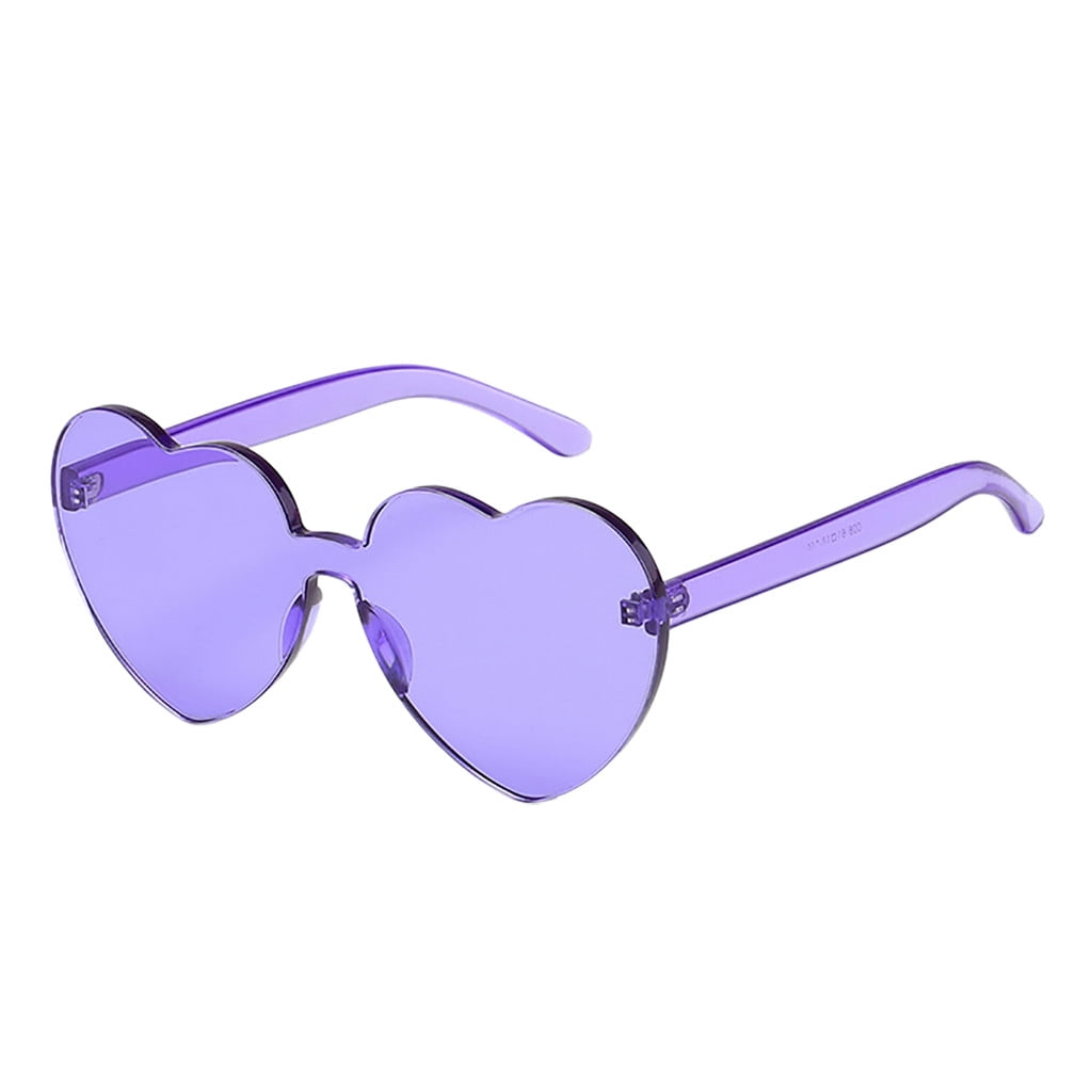 kilofly 3 Rimless One Piece Clear Candy Color Women Heart Shaped Sunglasses