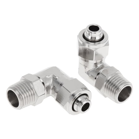 Unique Bargains Push to Connect Air Fittings 3/8 90 Degree Air Line Quick Joint Nickel-plated Copper 1/4 BSPT 2 Pcs Silver Tone