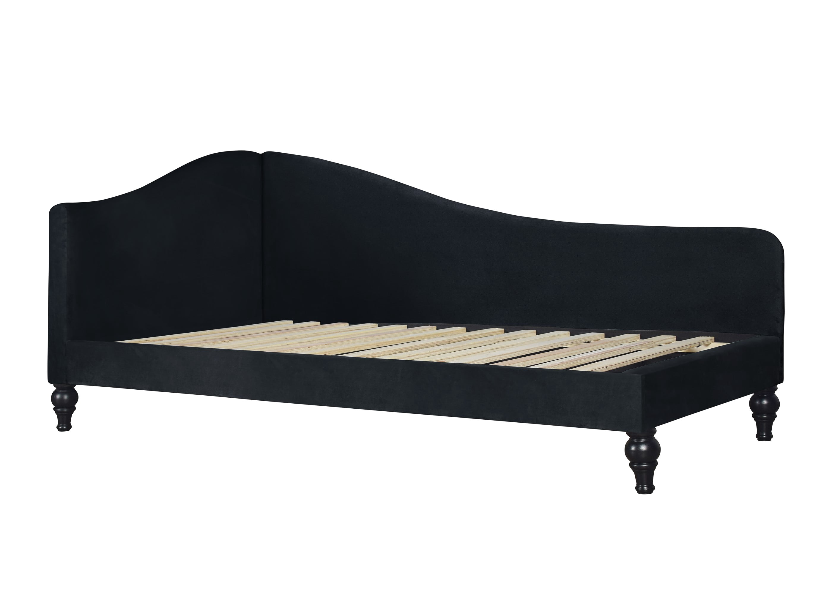 Home Design Ozark Twin Daybed with Upholstered Frame, Single Arm, High-Low Curved Back, Turned Tapered Legs, Stylish Seating and Sleeping, Black