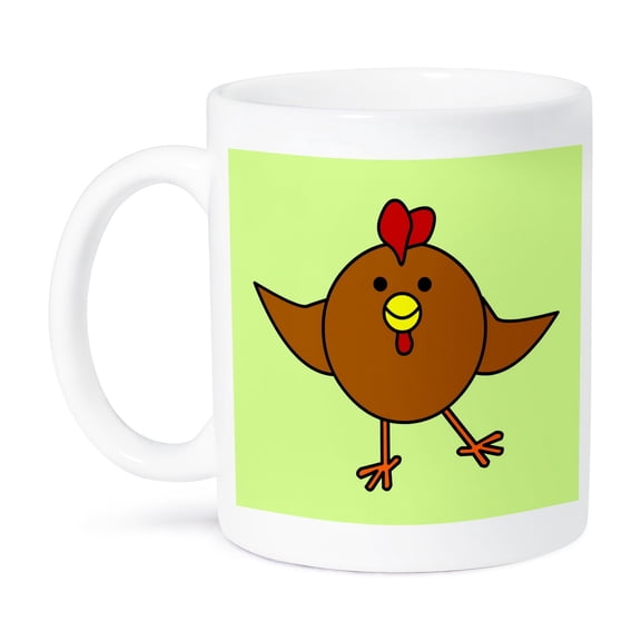 3dRose, Cute Brown Chicken Dance with Green Background, 15oz Mug
