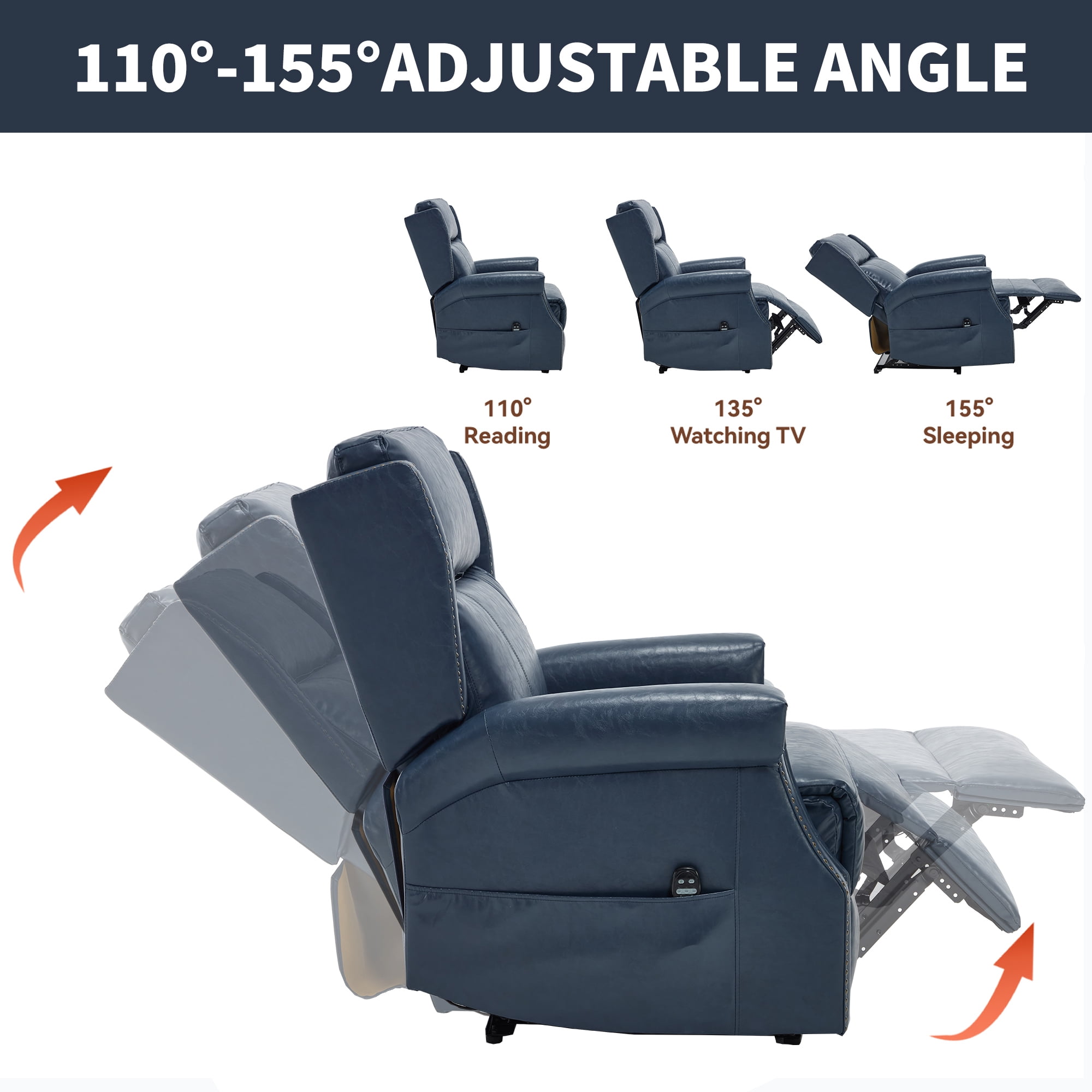 Leumius Recliner Chair for Elderly with Heat and Massage,Heavy Duty Recliners with Side Pockets for Living Room,Blue