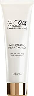 GLO24K Exfoliating Facial Cleanser with 24k Gold, Anti-Aging Microdermabrasion with Vitamins C and E