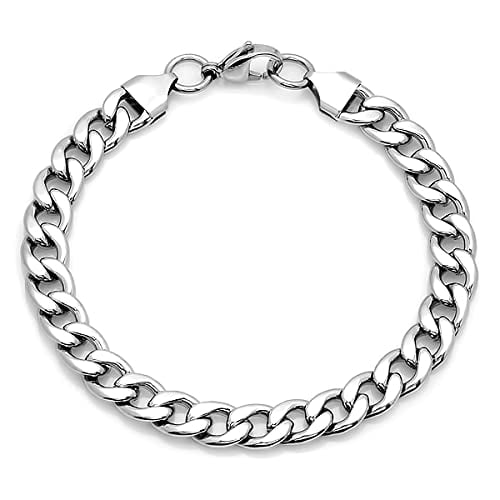18K Gold Plated Stainless Steel Cuban Link Bracelet (Bracelet - Cuban Link, Silver)