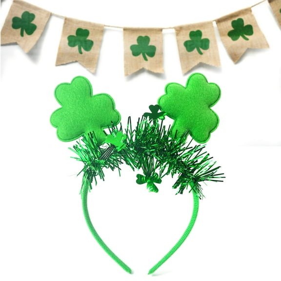 Cinvoph St. Patricks Day Headband Green Clover Headwear Shamrock Hat Head Bopper for Patrick Irish Festival Party Decor 7"x9"