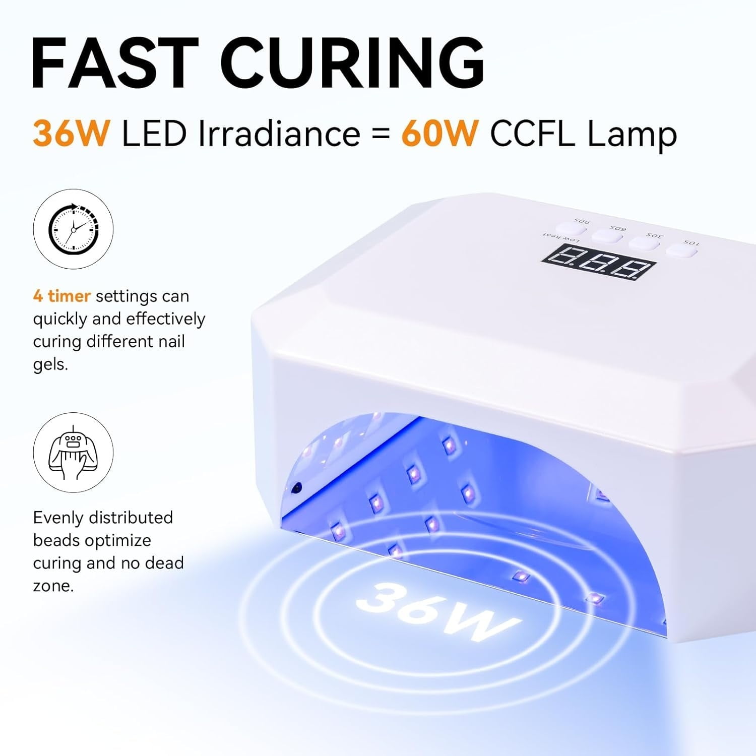 UV LED Nail Lamp: UV Light for Gel Nails Rechargeable Aurora 36W Gel Lamp with 4 Timers & Auto Sensor Professional Fast Curing Cordless Nail Light for Home Salon Manicure
