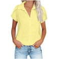 thumbnail image 1 of Besolor Women's Button down Shirts Collared Ruffle Short Sleeve Summer Tops Solid Color Casual Blouses, 1 of 6