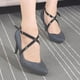thumbnail image 5 of EeaseMX Tacones altos de moda, de cuero, flexibles, con cordones desmontables, correas para zapatos (negro), 5 of 7