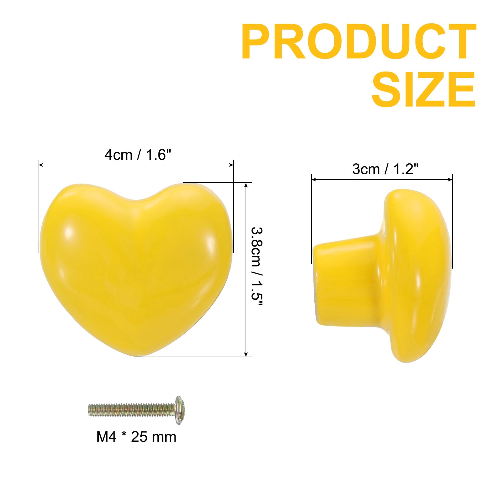 Unique Bargains 4-Pack Heart-Shaped Ceramic Drawer Handles Yellow