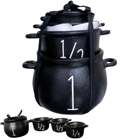 4-Piece Measuring Cup & Spoon Set – Kitchen Tools for Dry Ingredients, Flour, Sugar, Space-Saving Storage, Black
