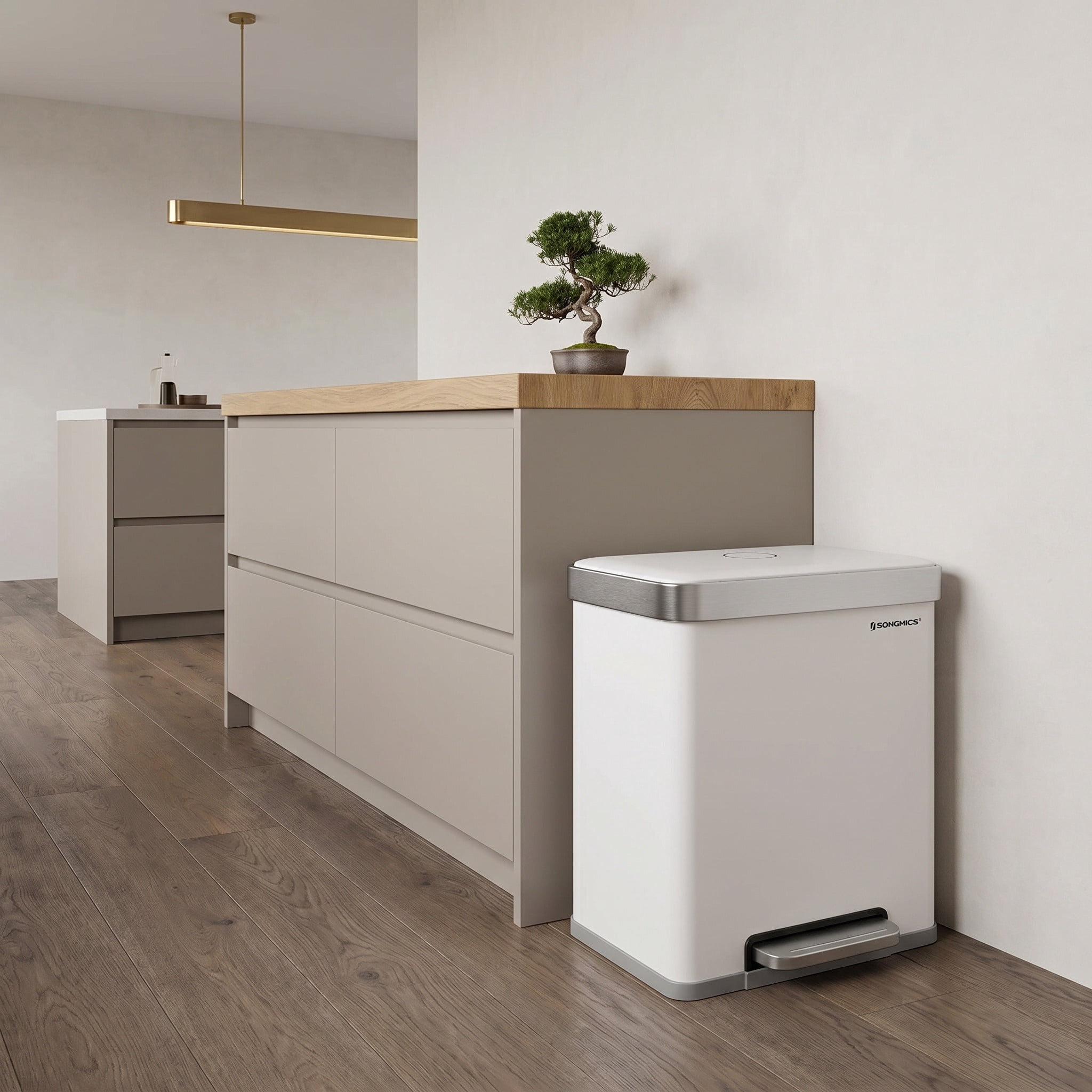 16 Gal. (2 x 8 Gal.) White Stainless Steel Dual Compartment Trash Can with Soft-Close Lid and Inner Buckets