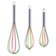 thumbnail image 1 of Juego de batidores de línea de globos de colores resistentes, batidor de huevos manual de acero inoxidable y silicona, paquete de 3, 1 of 5