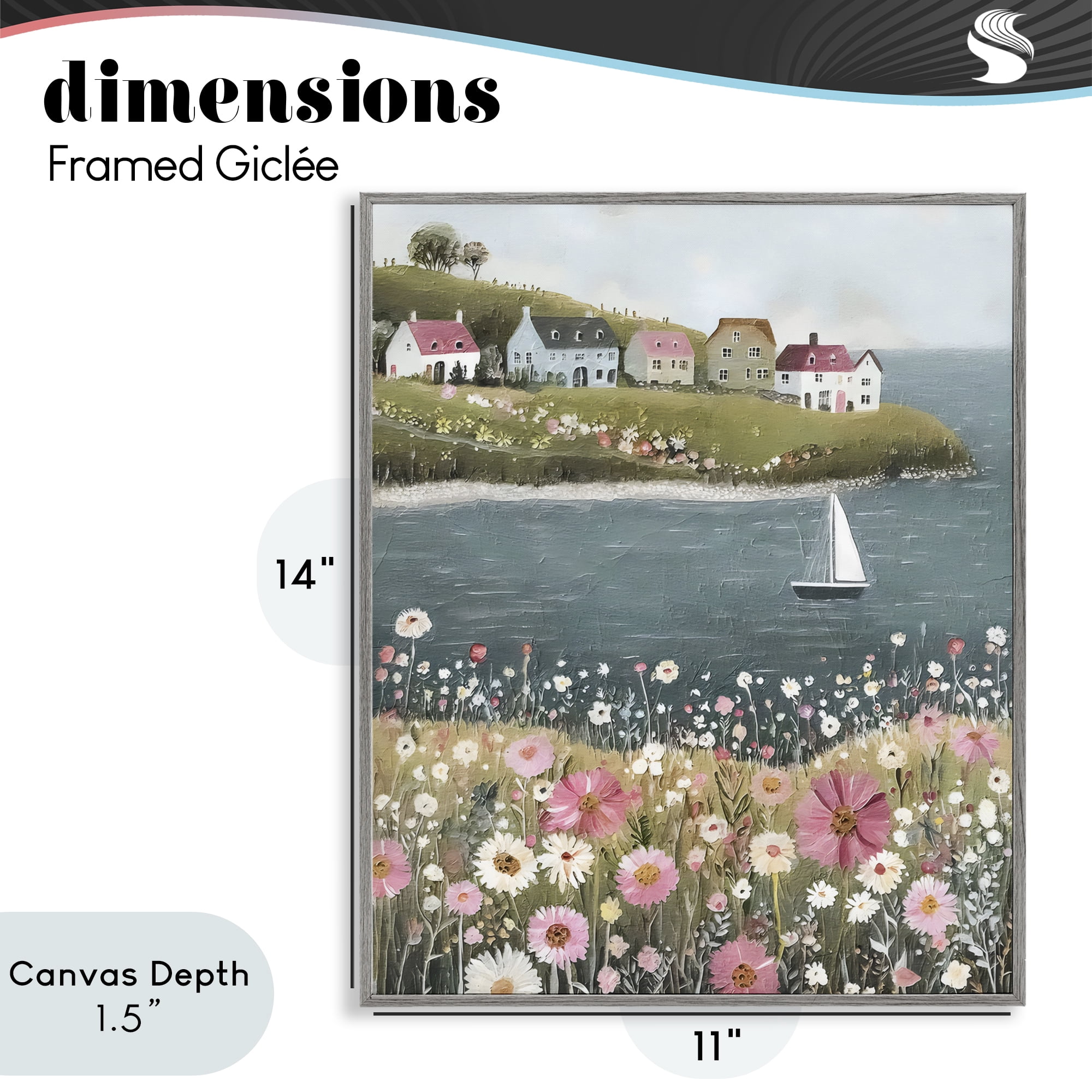 Stupell Industries Pink Meadow & Sailboats Gray Framed Giclee Art, design by Riley B