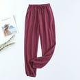 thumbnail image 2 of LLYwey Plus Size Linen Pants For Women Women's Solid Color Home Pants Are Comfortable, Soft, Elastic Waist Elastic, and Pajama Pants Female Cargo Pants Long Pant Style H1014 Wine L, 2 of 3