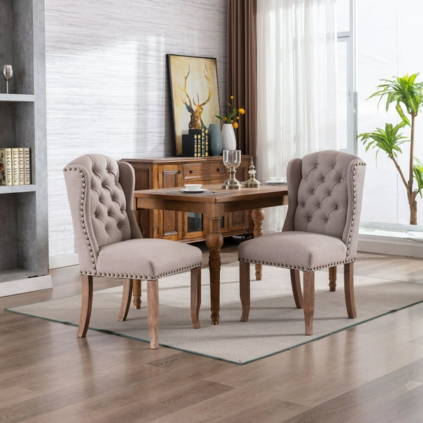 Gardenry Wing Back Tufted Botton Upholstered Fabric Dining Chairs Set