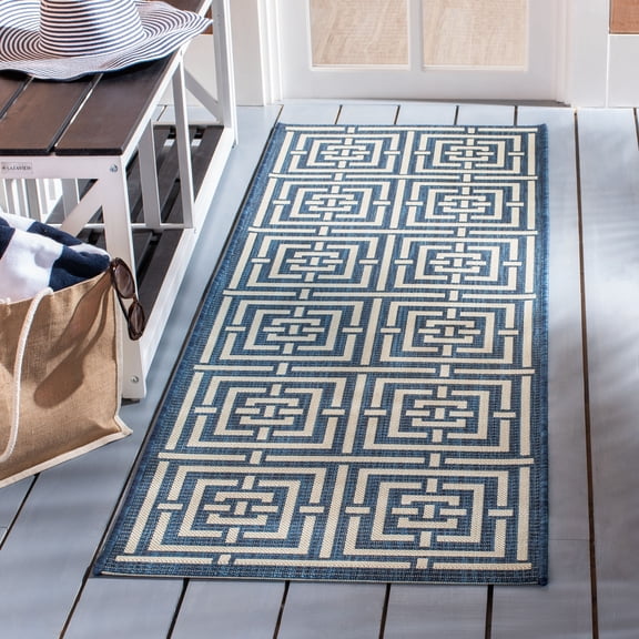 Safavieh Courtyard Ariana Geometric Indoor/Outdoor Runner Rug, Navy/Beige, 2'3" x 10'