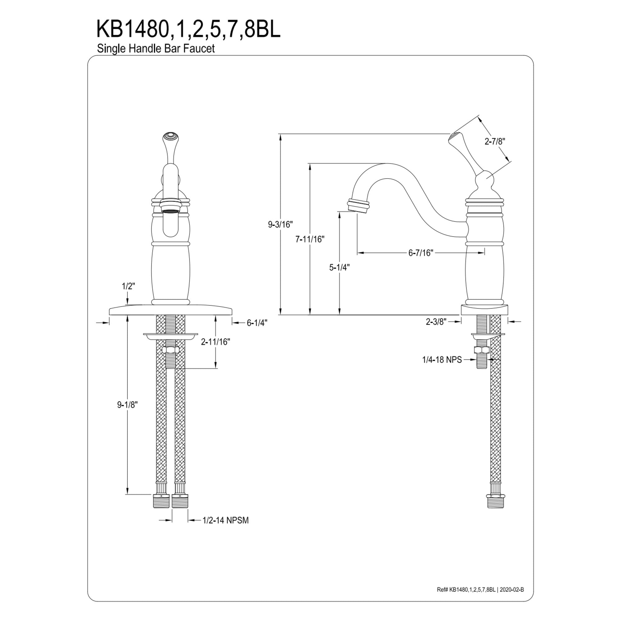 Kingston Brass KB1480BL Vintage One-Handle 1-Hole Deck Mount Bar Faucet in Matte Black