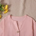 thumbnail image 5 of SuTry Girls 3/4 Sleeve Blouses Linen Button down V Neck Trendy Solid Loose Tops for Mild Weather Linen Material Breathability(Pink,9 Years), 5 of 8