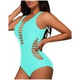 thumbnail image 3 of Bathing Suit For Women- "Women's Chic Neck Swimsuit Color Straps Open Back Triangle Design", Bikini Femme, 3 of 5