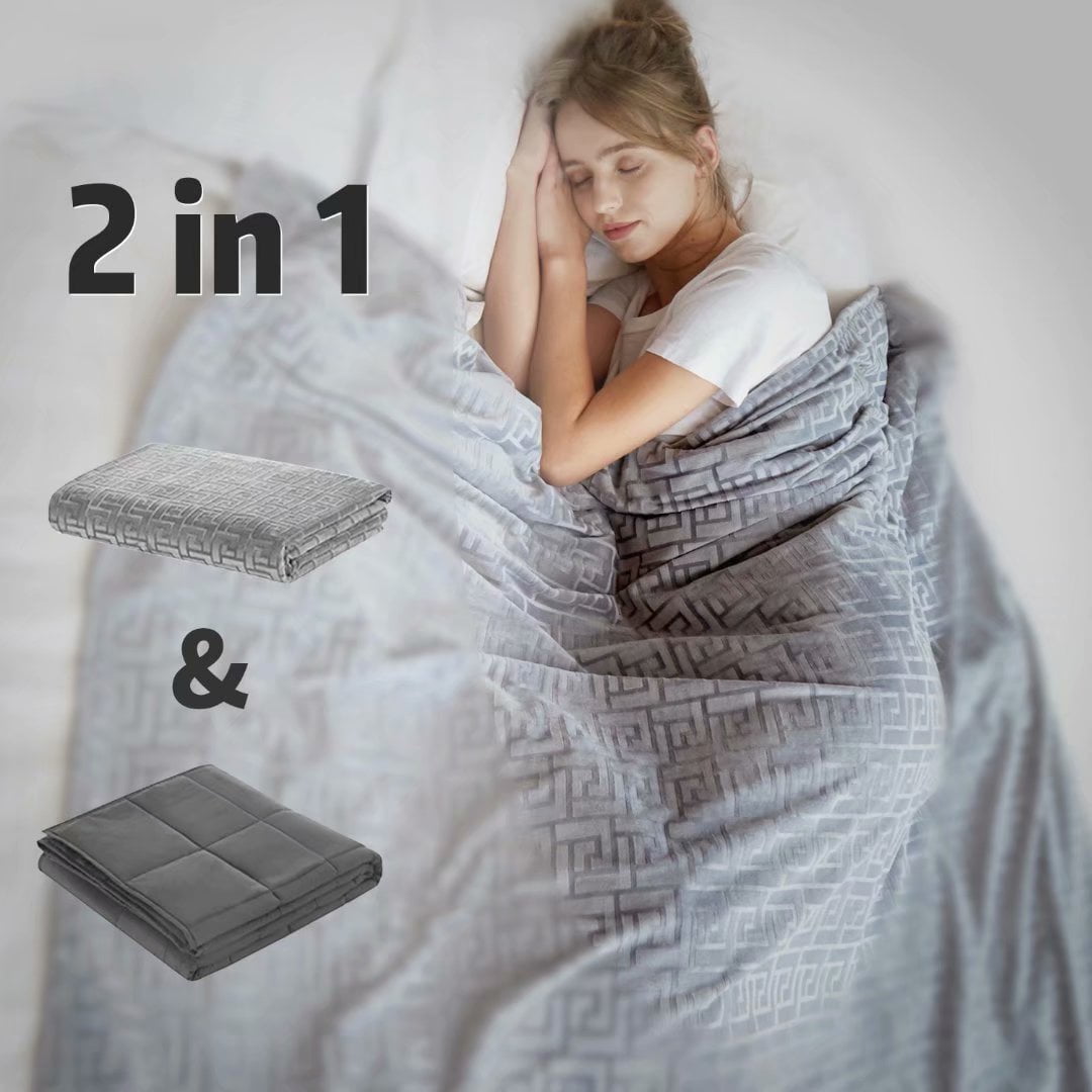 with Dual Material Sided Removable Cover SIMBR Weighted Blanket 20 lbs 100% Cotton Material with Premium Glass Beads Perfect for Adult 170-240 lbs 60x80, Grey, Queen Size