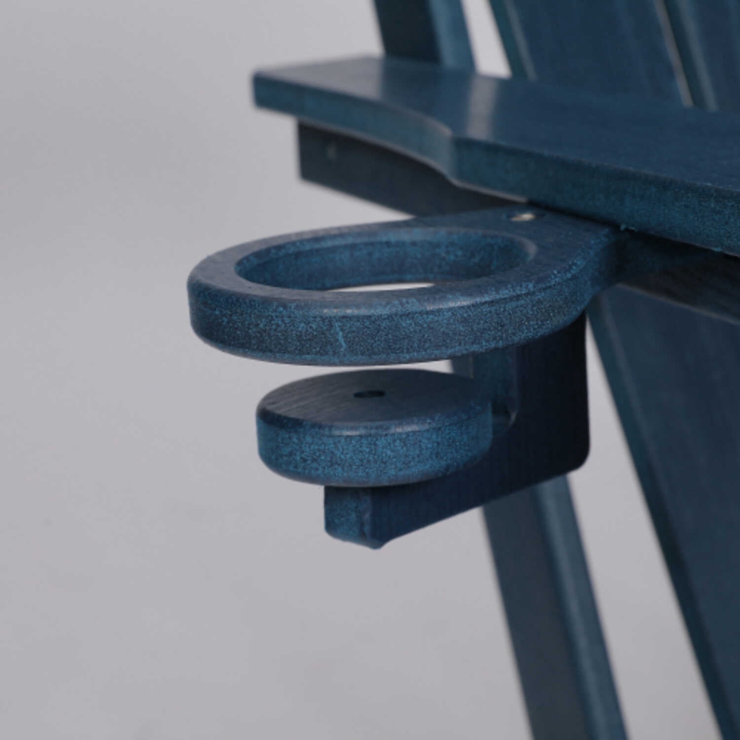 Navy Blue HDPE Folding Adirondack Chair Composite with Wood Texture and Built-in Dual Cup Holders
