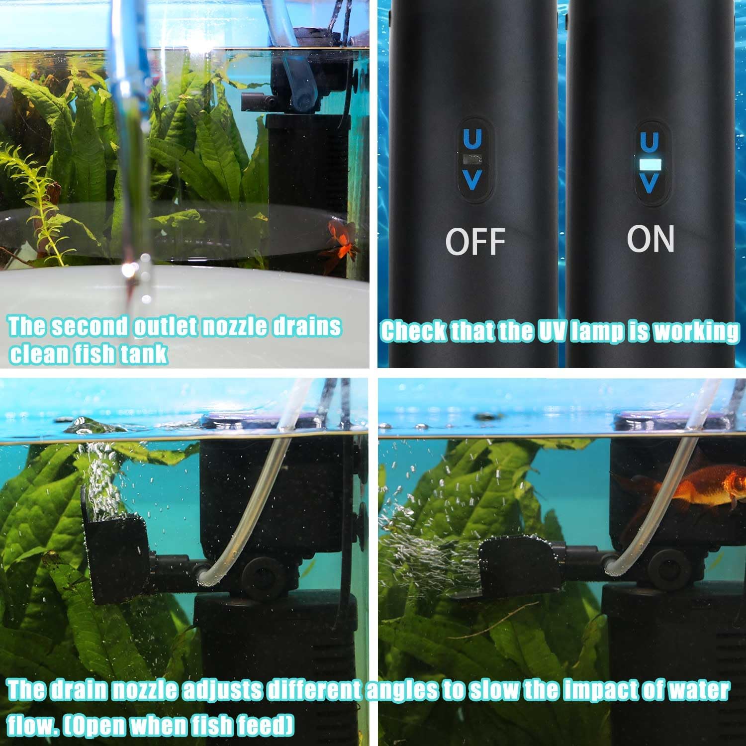 200GPH Submersible UV Aquarium Filter for 20-75 Gallon Tanks, Ultra-Silent Algae and Green Water Cleaner with Deodorization